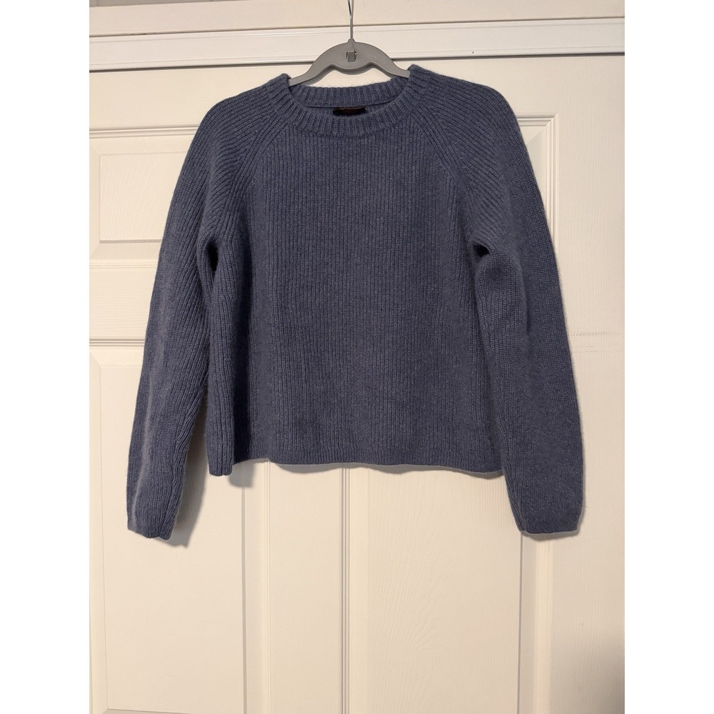 Quince Mongolian Cashmere Fisherman Crewneck Sweater Pullover Copenhagen Blue